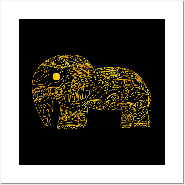 gold elephant ecopop in mandala totonac pattern art Wall Art by jorge_lebeau
